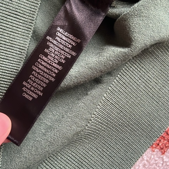 Adrianna Papell Blouse Clip Dot Sleeve Twofer Sweater Top small Green palm leaf - Picture 5 of 7